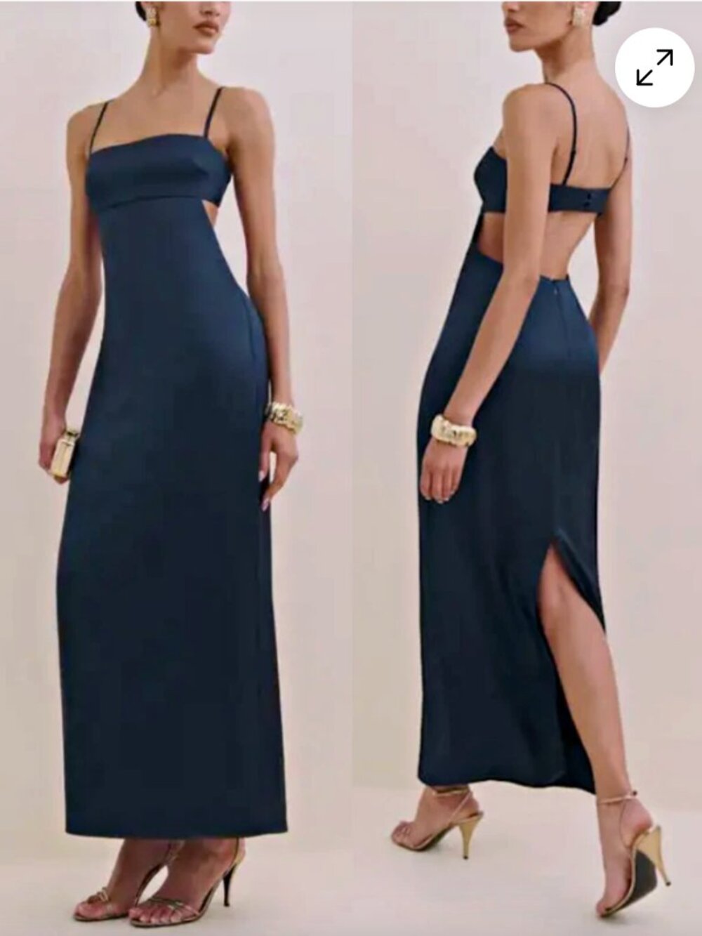 Reformation Jane Satin Maxi Dress Open Back Navy Blue Back Slit 12 NWT